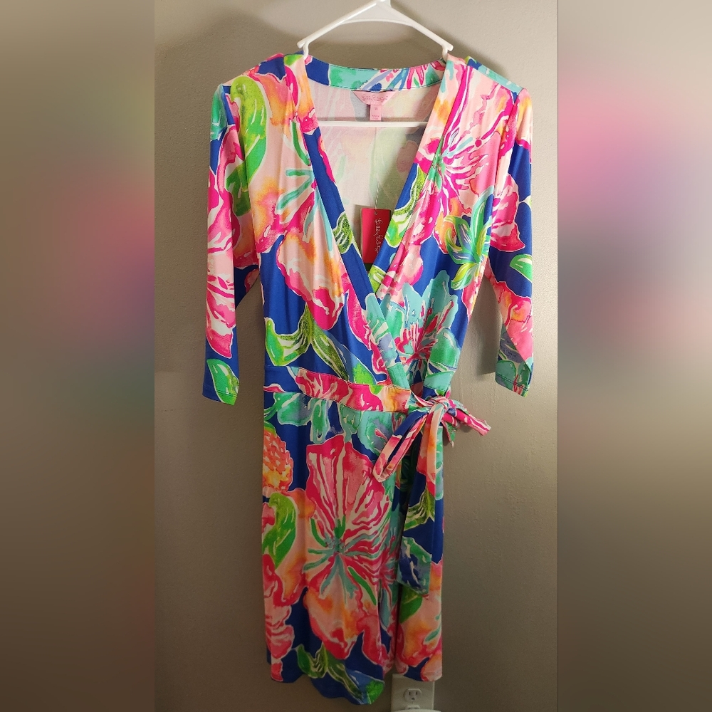 Lilly Pulitzer Marvista Wrap Dress M Easter Blue Jungle Utopia NWT Tropical